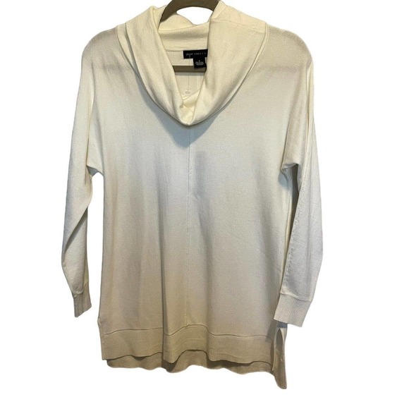 Joan Vass Relaxed Fit Cowl Neck Pullover Sweater White Slouchy Size S New - Picture 1 of 13